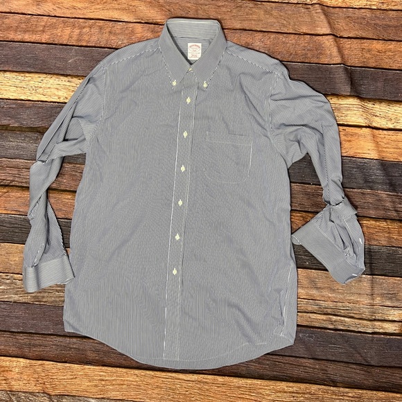 Brooks Brothers 346 Blue Button Down Striped Fit Dress Suit Shirt - Picture 1 of 4